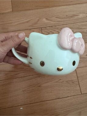 Sanrio Hello Kitty Ceramic Vase in Mint with Pink Bow and Gold Accents
